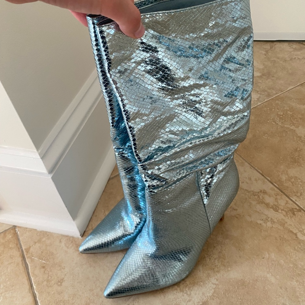 Metallic Blue Knee-High Boots